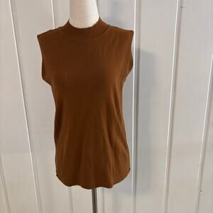 Alfani Brown Knit Tank Top Women's Small Mock Neck Sleeveless Minimalist